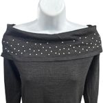 Sparkle Off Shoulder Long Sleeve Top Rhinestone Studded Dressy‎ Black Knit Size M Photo 2