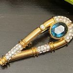 Vintage Regency Accessories Blue Sapphire Rhinestones Brooch Photo 2