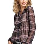 CAbi Paris Black Sheer Print Button Down Blouse Top #3249 Women’s Chiffon Photo 1