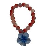 Handmade Red and White Beaded Flower Charm Bracelet  Photo 0
