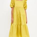 English Factory Puff Short Sleeve Midi Dress Square Neck Ruffle Smocked Detail S Photo 0