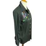 Quacker Factory Vintage 90’s Black Long Sleeve Button Down Shirt Embroidered Roo Photo 4