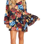 Show Me Your Mumu Nolita Mini Dress Dark Floral Blooms Bell Sleeves V-Neck, XS Photo 0