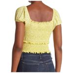 Lush Clothing New Lush Womens Size Medium Cropped Top Smocked Cap Puff Sleeve White Blue Swirl Photo 9