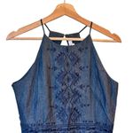 Parker S Sandra Tassel Trim Chambray embroidered halter denim Dress Photo 5