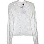 Love by Design Open Knit Crew Neck Long Sleeve Sweater White Pullover Size XL Photo 1