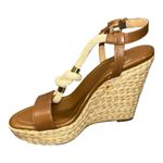 Michael Kors Holly Sandals Women's Size 6M Brown Rope Trim Wedge Heel Photo 2