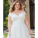 Mori Lee  BRIDAL | Ivory Chiffon "Evette" Dress Off Shoulder Butrons Back | 22W Photo 1