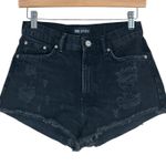 ZARA Jean Cutoff Shorts Womens XS Black Denim Distressed High Rise Grunge Punk Photo 0