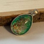 Handmade Green Glitter & Real Snakeskin Accent Tear Shaped Necklace on a 20” chain Photo 5