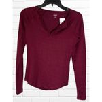 Jenni  Intimates Women's XS Split Neck Ribbed Henley Top Wine Red Long Sleeve New Photo 1