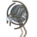 None Vintage Sterling Silver Brass Abstract Earrings Articulated Moonstone 3.5" Long Photo 1