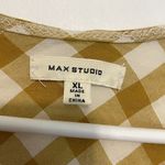 Max Studio  Smocked Waist Flutter Sleeve Blouse Mustard Yellow White Gingham Boho Photo 4