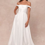 Lulus NWT Extraordinary Vow White Off-the-Shoulder Maxi Dress with Pockets Sz M Photo 0