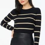 J.Crew Sweater Womens Small Black Shimmer Striped Crewneck Black Extra-Soft Yarn Photo 0