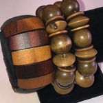 Brown Wooden Beaded Boho Stretchy Chunky Bracelet Set Photo 1