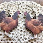 Rooster Earrings Chicken Farm Animal Eggs Pet New Hens Farmer Foul Chick Brown Photo 0