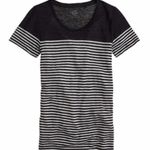 J.Crew Engineered Stripe Navy Knit Linen Natural Fiber Colorblock Short Sleeve Photo 0