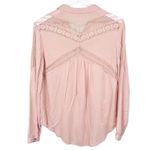 Free People Wild Wind Light Pink Lace Inset Boho Button Down Tunic Size Small Photo 2