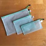 Set/3 Waterproof GREEN Document Zipper Travel Pouches, File Organizers, Clear Photo 0