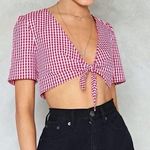 Nasty Gal Gingham Tie Front Crop Top Photo 0