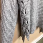 John + Jenn  Women’s Chunky Knit Lace-Up Sides Gray Split Neck Comfy Sweater Photo 3