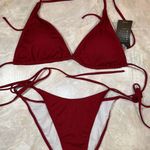 NWT Ribbed Triangle String Bikini Wine Colored Size Large Red Photo 0