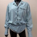 Liz Claiborne Vintage Lizwear Denim Bodysuit Shirt Women's L Button Front 80s 90s Snap Photo 0