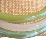 Set Of 3 Vintage Green White Jade Bangle Bracelets Stack Layer Estate 8.75" Photo 2