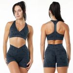 Alphalete Blue Pebble Print Surface Wrap Bra / Core Stride Short 5" Set Size S Photo 1