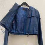 BCBGMAXAZRIA Blue Cropped Hooded 100% Leather Jacket Size XS Photo 10