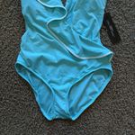 Carmen Marc Valvo NEW  Halter Ruffled‎ One-Piece Swimsuit size: 12 Aqua Photo 3