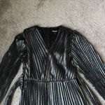 EXPRESS  Black Metallic Pleated Maxi Dress SIZE S – Long Sleeve Wrap Style Photo 2
