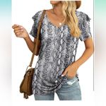 Top Blouse Shirt Womens Plus 2X Black Snakeskin Summer Casual Short Sleeve B3 Photo 4