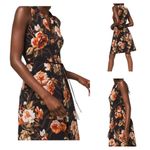 White House | Black Market WHBM XS Terrace Floral Black V-Neck Shift Jersey Dress With Metal Tassel Belt Photo 2