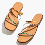 Madewell  Lyra‎ Slide Snake Print Leather Criss Cross Strap Flat Sandals Size 8 Photo 0