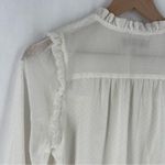 Loft  White Chiffon Polka Dot Smocked Ruffle Trim Long‎ Sleeve Blouse Peasant XS Photo 8