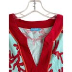 J. McLaughlin Vneck Coral Blue Red Sweater Women Size Small Cotton Blend Stretch Photo 2