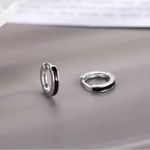 Sterling Silver NIB -  925 Black & Silver Huggie Hoop Earrings. Photo 2