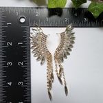 Gold and Crystal Wing Fan Tassel Dangle Earrings Photo 5