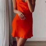 ZARA Satin Cowl Neck Orange Slip Dress Photo 5