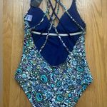 NWT Mossimo Blue Floral Abstract Criss Cross Blue/Green One Piece Bathing Suit L Size L Photo 6