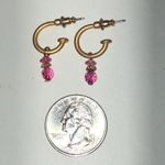 Gold Tone and Pink Beaded Boho Dainty Hoop Earrings Photo 1