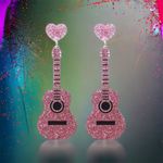 Sparkle with style: Pink guitar glitter acrylic earrings‎ Photo 2