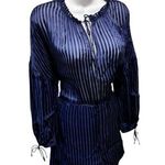 Alice + Olivia Mini Sheer Striped Navy Sapphire SILK Romper Sz 10 Balloon Sleeve Photo 0