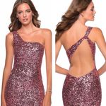 La Femme Sequin One Shoulder Open Back Long Gown Photo 16