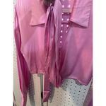 ASTR The Label Pink Satin Long Sleeve Cropped Tie Collared Shirt Size S Wrap Photo 5
