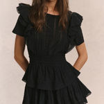 Love Shack Fancy  Natasha Black Swiss Dot Eyelet Cotton Mini Dress Size XL Photo 0