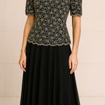 Laurence Kazar  vintage black‎ maxi dress with clear bead and white pearl, L Photo 0