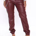American Bazi  Burgundy Faux Leather Jogger Pants Photo 0